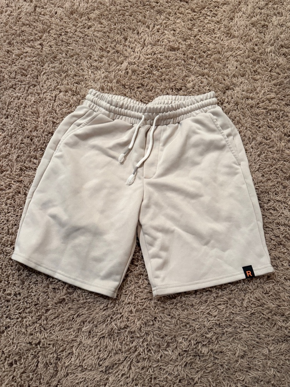 Men's Cream Athletic Drawstring Shorts with Side Pockets